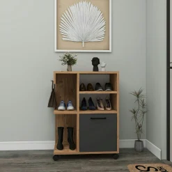 Meuble de rangement sur roulettes effet bois de pin MARFA