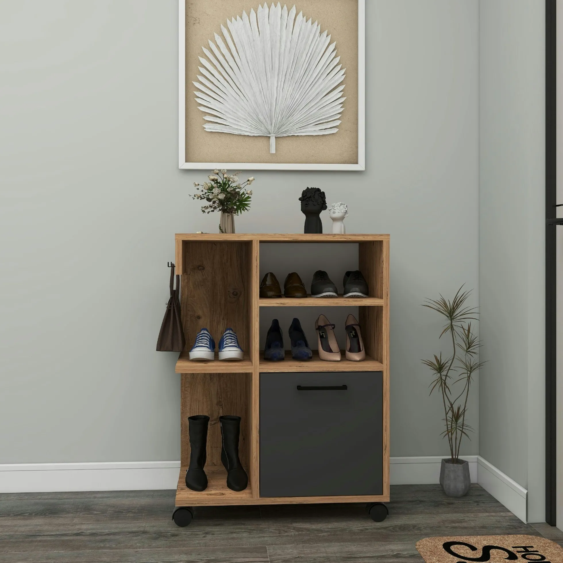 Meuble de rangement sur roulettes effet bois de pin MARFA