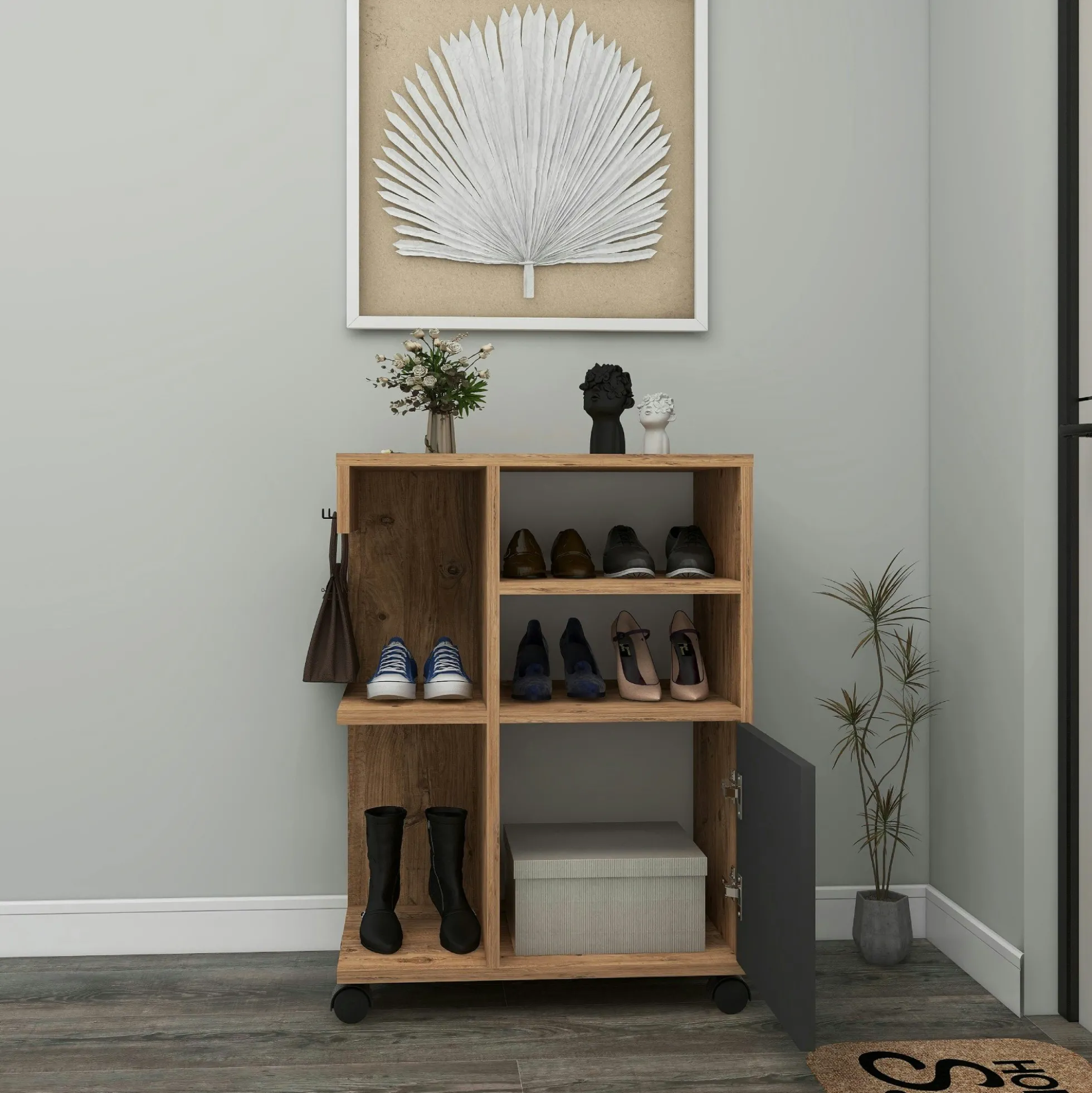 Meuble de rangement sur roulettes effet bois de pin MARFA