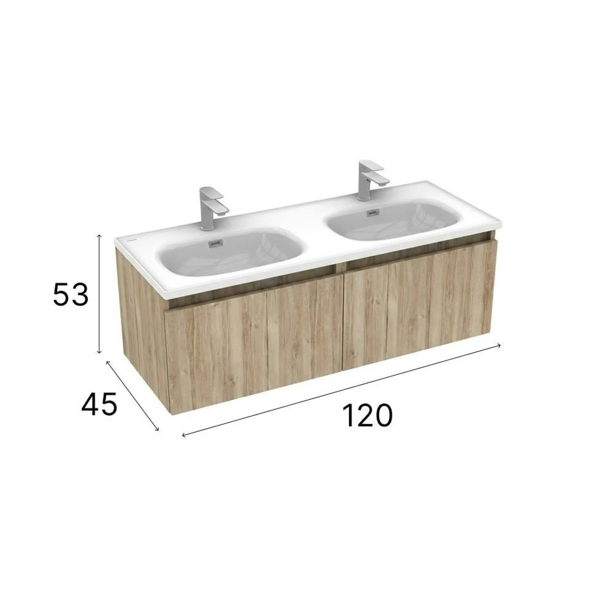Meuble double vasque suspendu décor bois clair 2 tiroirs SELIA