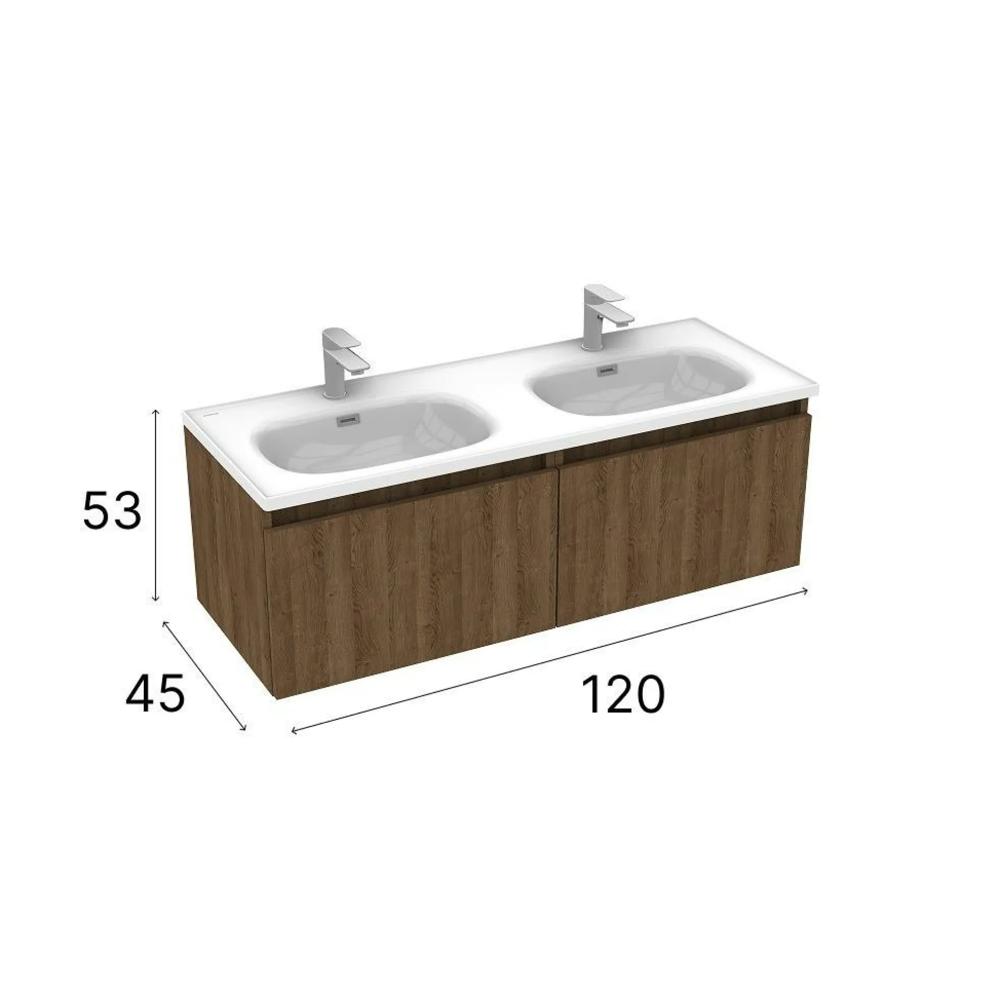 Meuble double vasque suspendu décor bois foncé 2 tiroirs SELIA