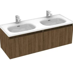 Meuble double vasque suspendu décor bois foncé 2 tiroirs SELIA