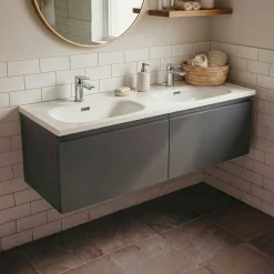Meuble double vasque suspendu gris foncé 2 tiroirs SELIA