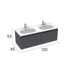 Meuble double vasque suspendu gris foncé 2 tiroirs SELIA