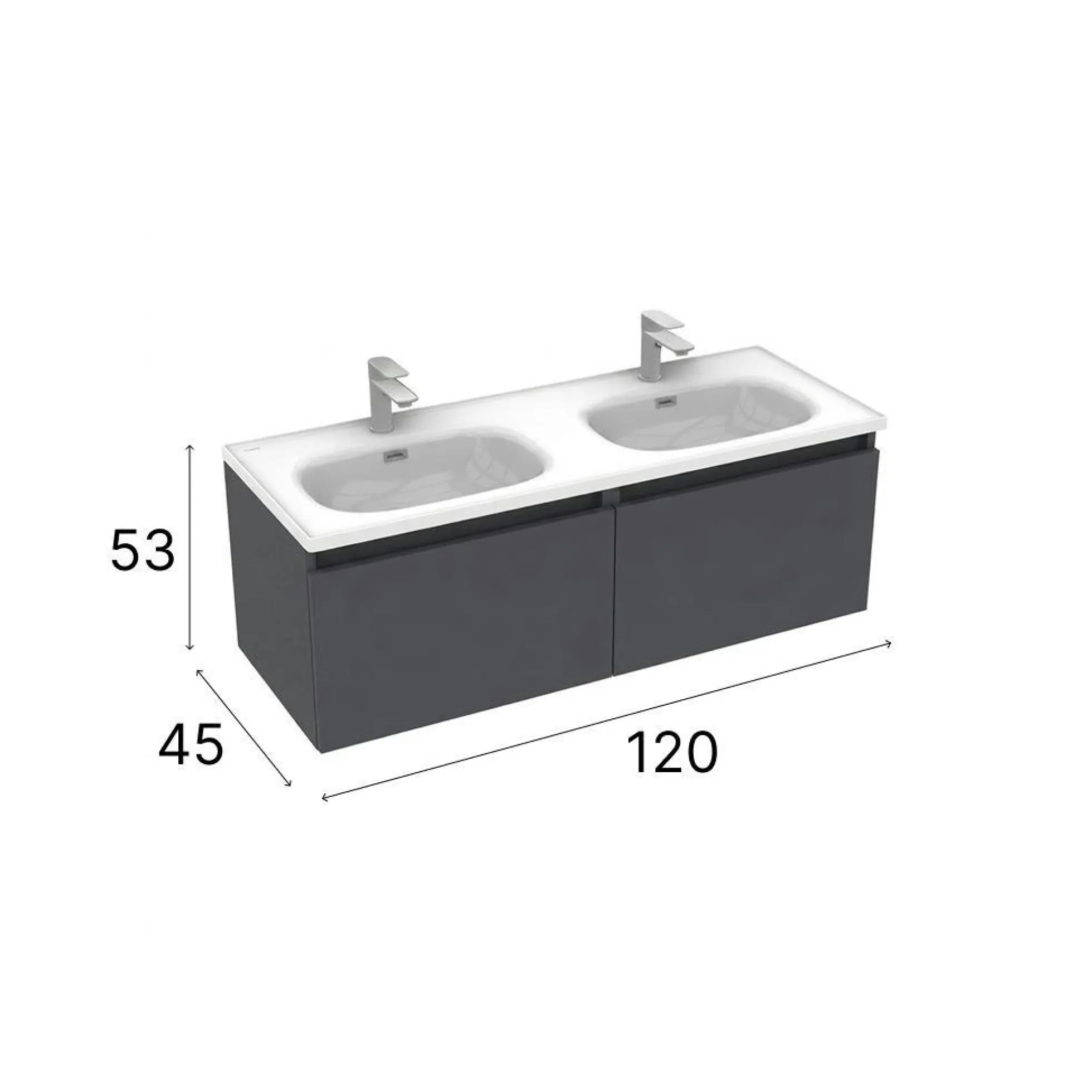 Meuble double vasque suspendu gris foncé 2 tiroirs SELIA