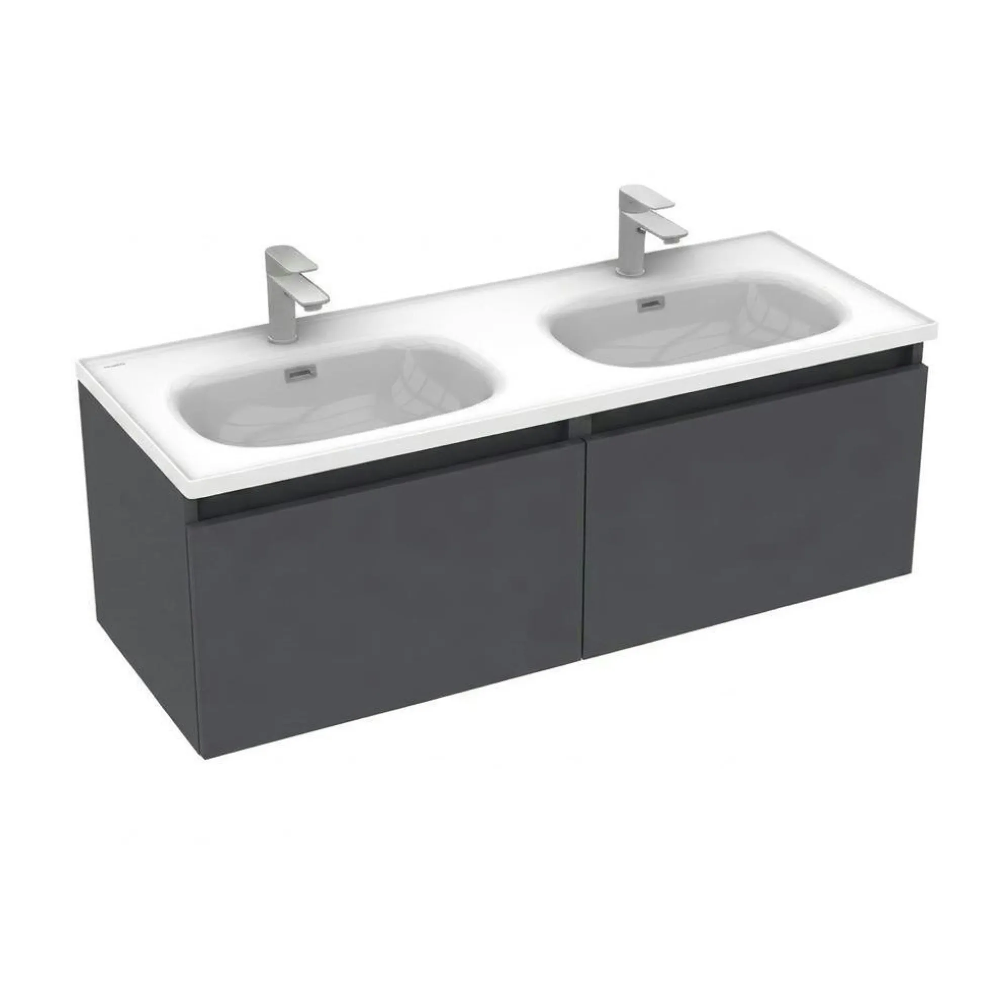 Meuble double vasque suspendu gris foncé 2 tiroirs SELIA