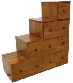 Meuble escalier double face 7 tiroirs hévéa 88x35x88cm MAORI