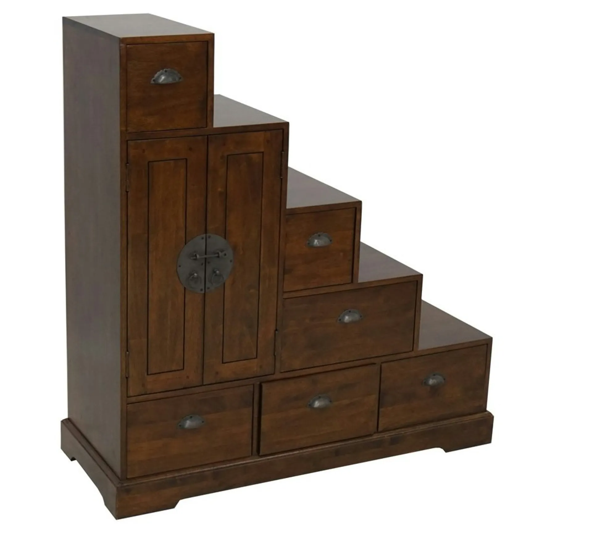 Meuble escalier 6 tiroirs hévéa 112x43x118cm MAORI