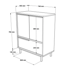 Meuble rangement bureau blanc 3 portes poignées noires JENA