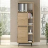 Meuble rangement bureau décor bois 2 portes 4 niches JENA