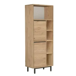 Meuble rangement bureau décor bois 2 portes 4 niches JENA