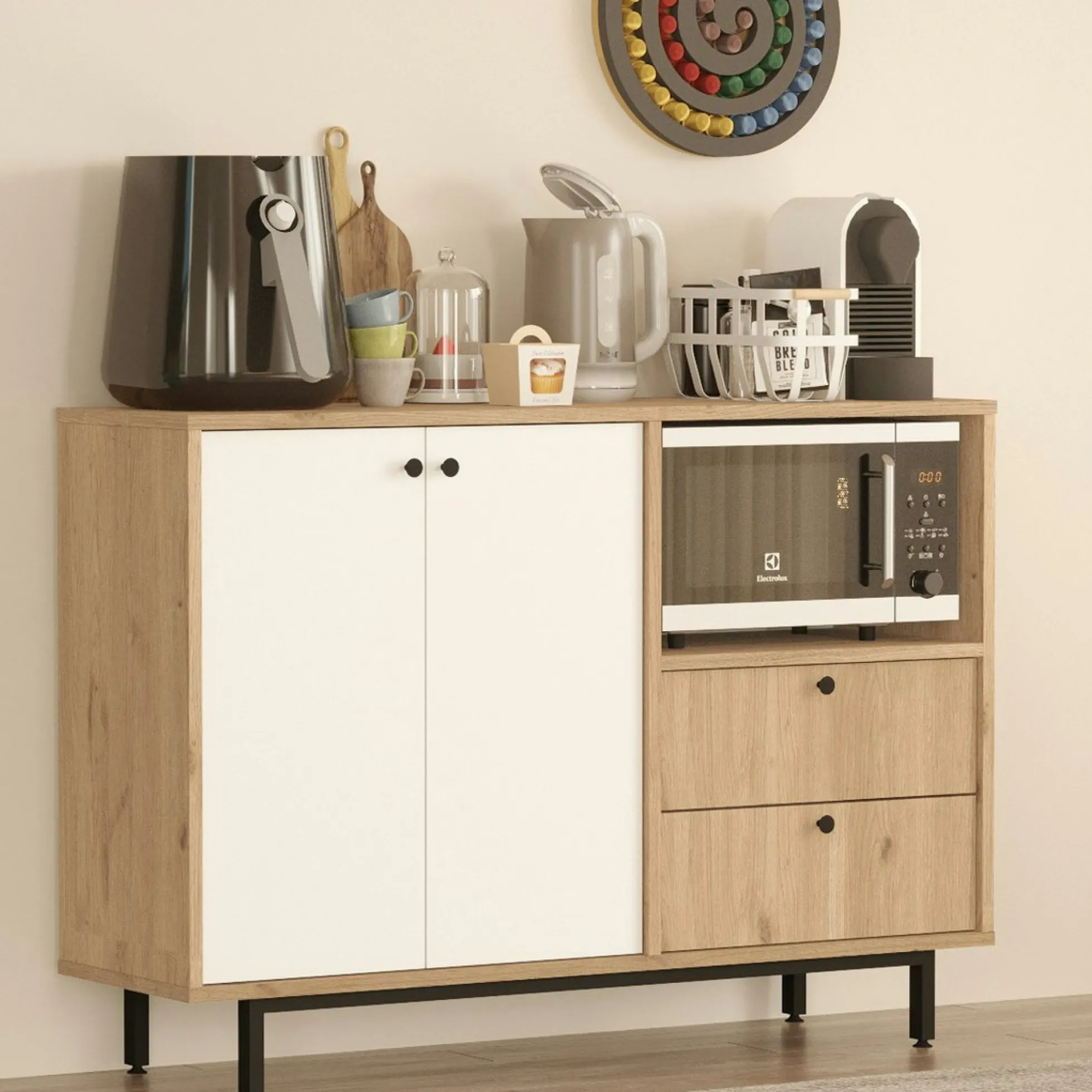 Meuble rangement cuisine 2 portes blanches 2 tiroirs JENA
