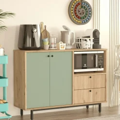 Meuble rangement cuisine 2 portes sauge 2 tiroirs JENA