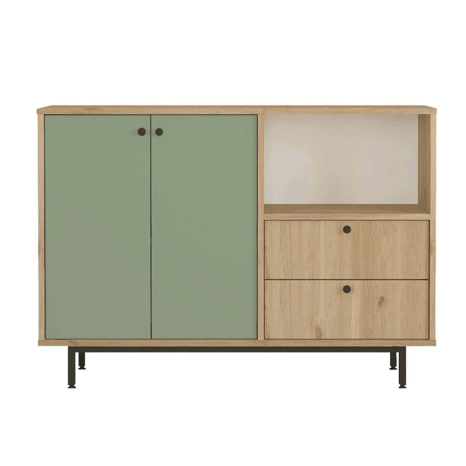 Meuble rangement cuisine 2 portes sauge 2 tiroirs JENA