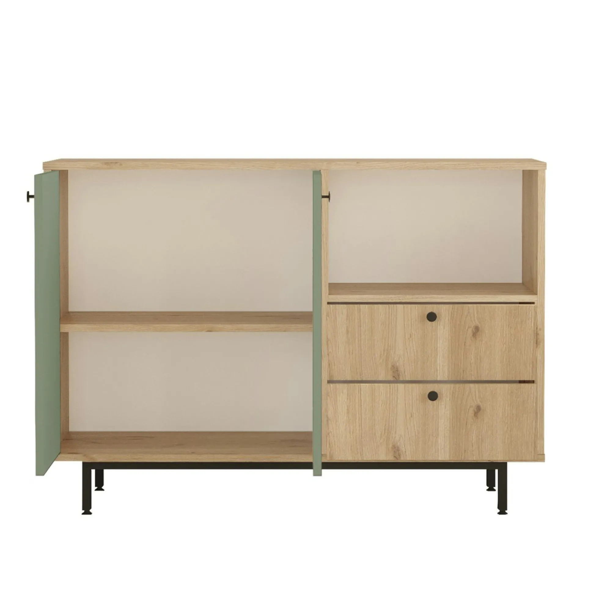 Meuble rangement cuisine 2 portes sauge 2 tiroirs JENA