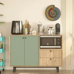 Meuble rangement cuisine 2 portes sauge 2 tiroirs JENA