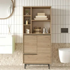 Meuble salle de bains moderne effet bois - 3 portes JENA