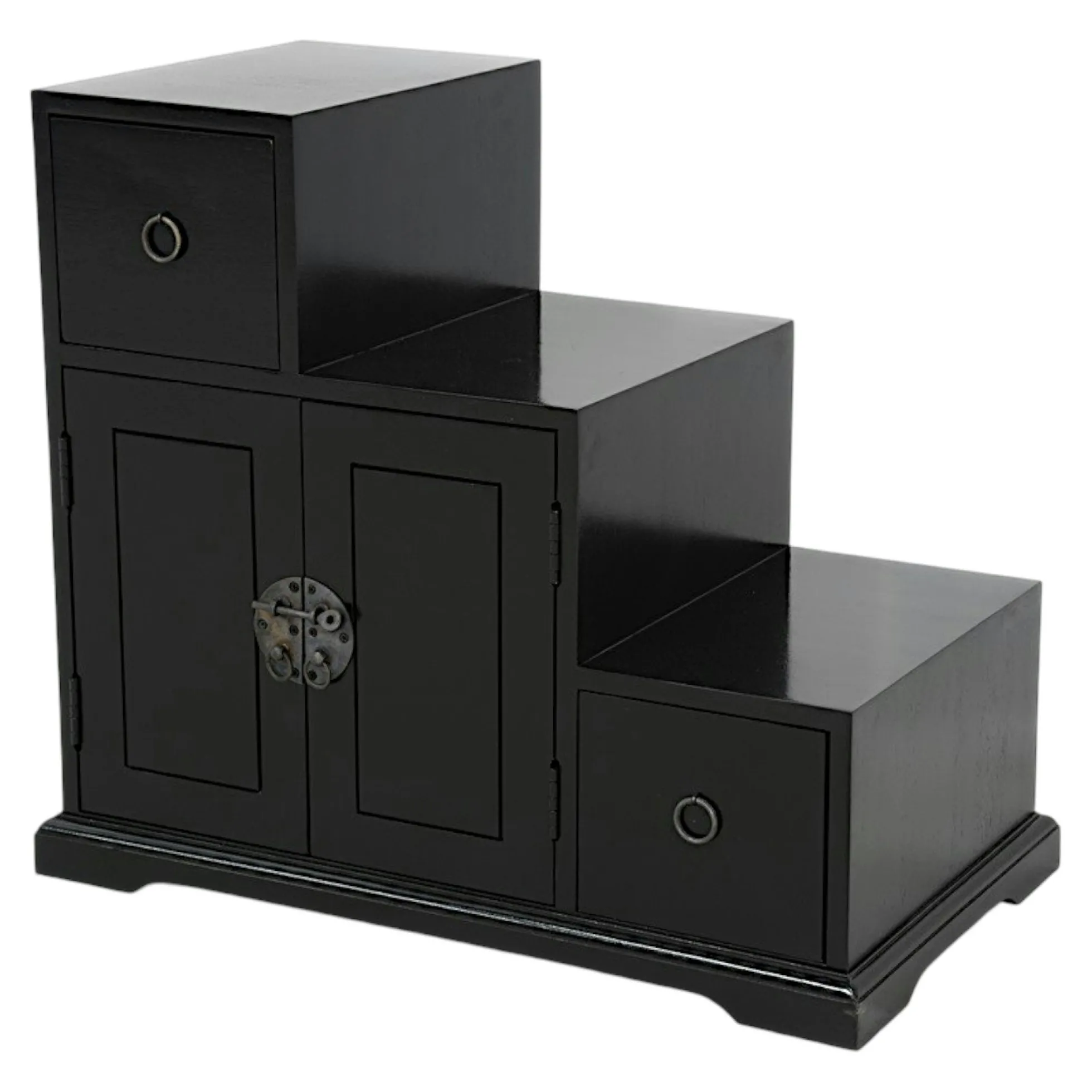 Meuble étagère escalier double face hévéa L67xP38xH60cm MAORI