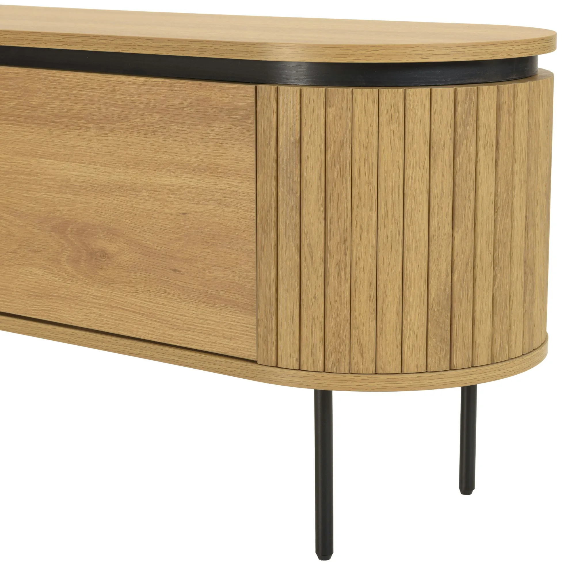 Meuble TV arrondi couleur naturelle 4 portes et pieds métal noir ELTON