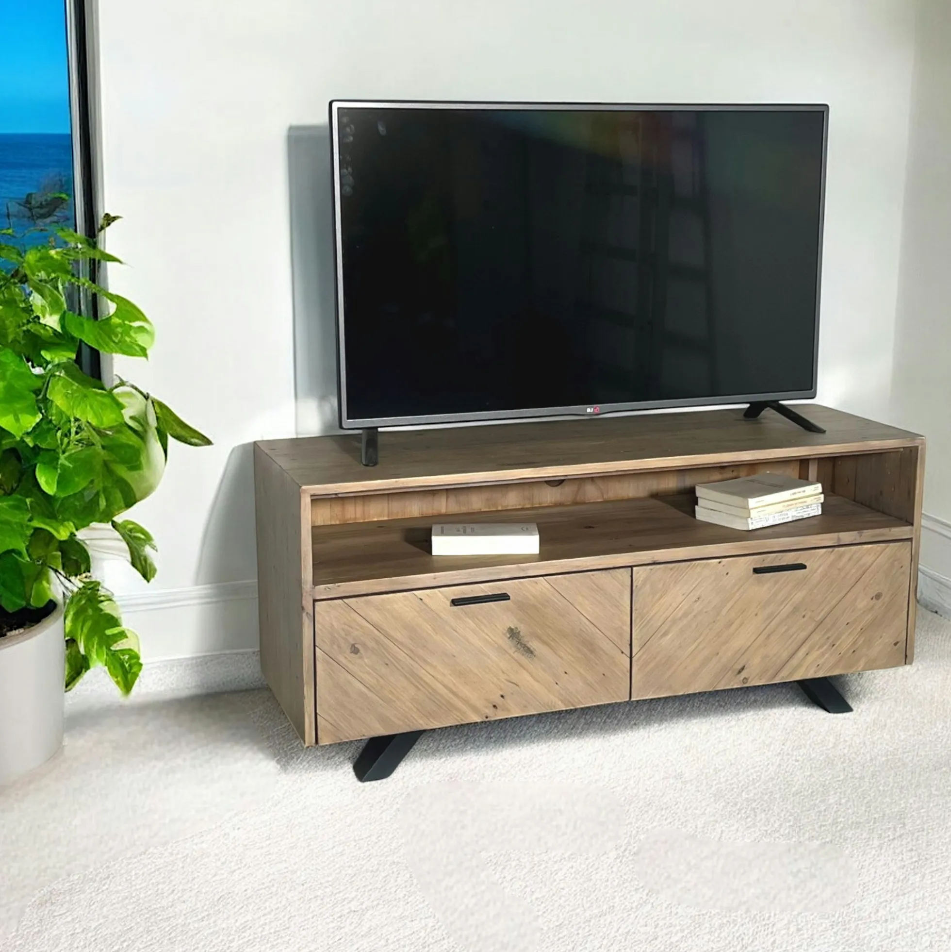 Meuble tv avec rangement bois recyclé VITTORIA