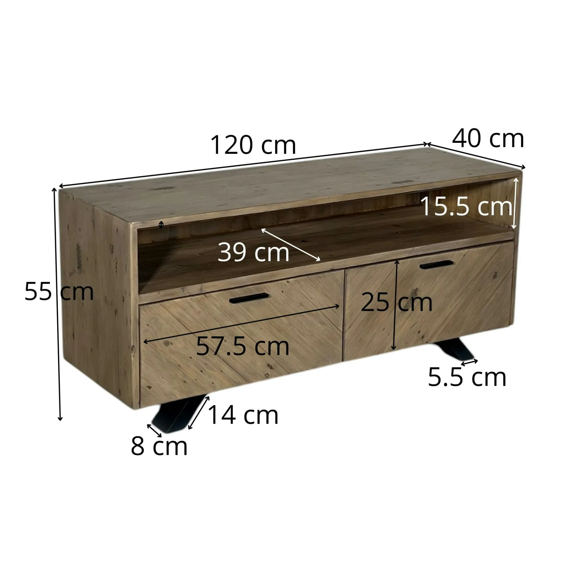 Meuble tv avec rangement bois recyclé VITTORIA