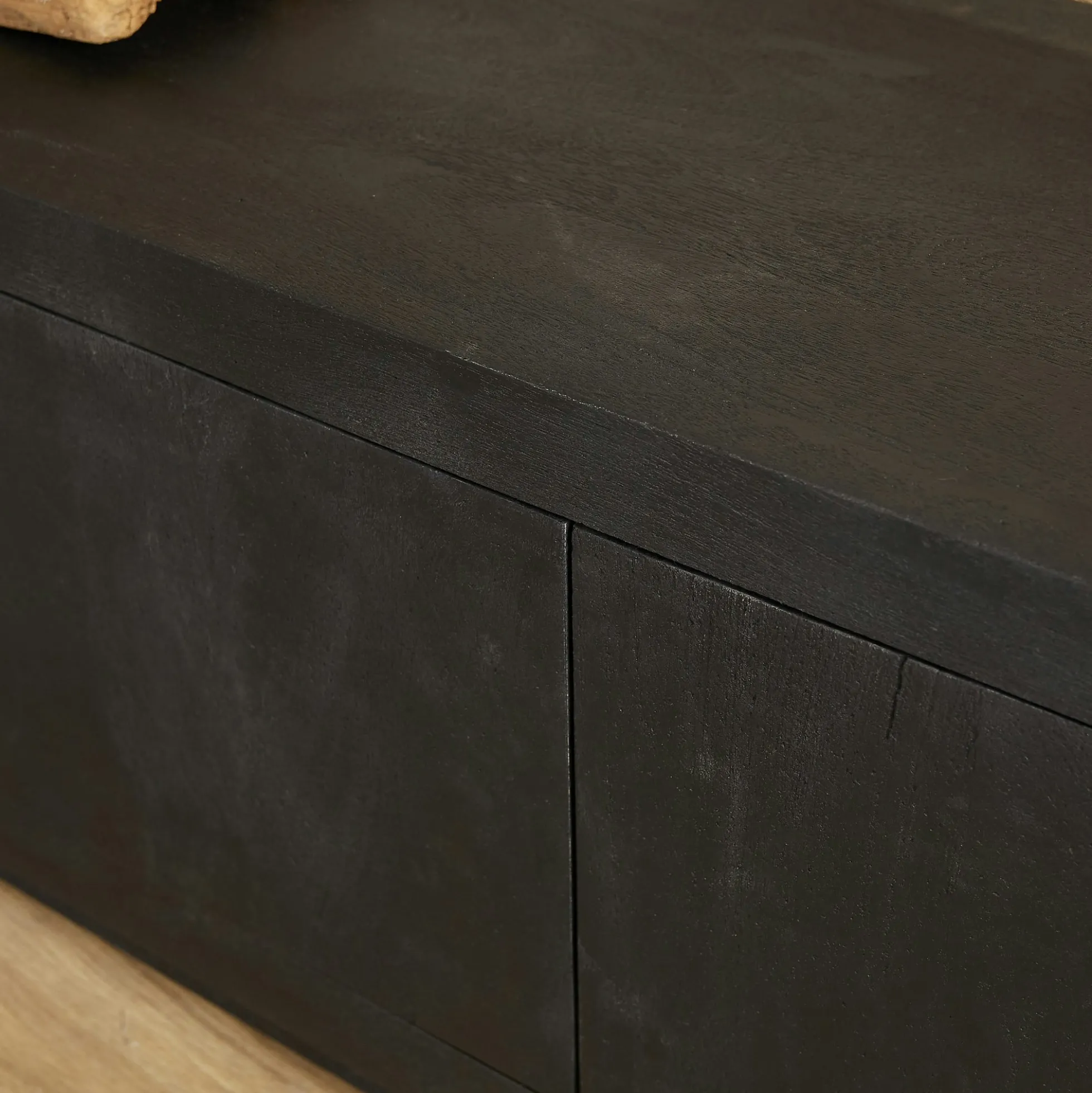 Meuble TV avec rangement bois noir 200 cm MONTARO