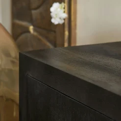 Meuble TV avec rangement bois noir 200 cm MONTARO
