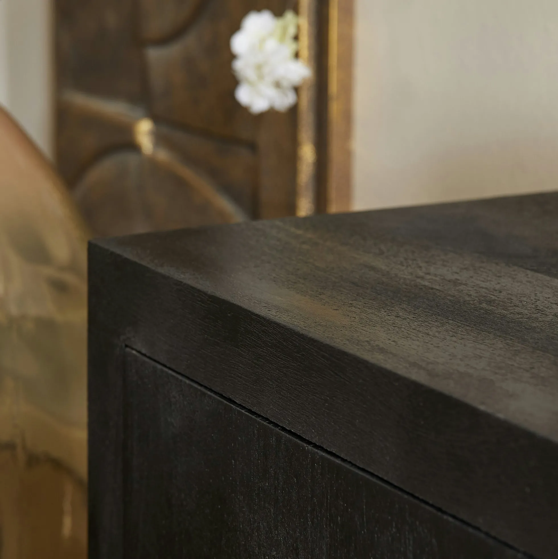 Meuble TV avec rangement bois noir 200 cm MONTARO