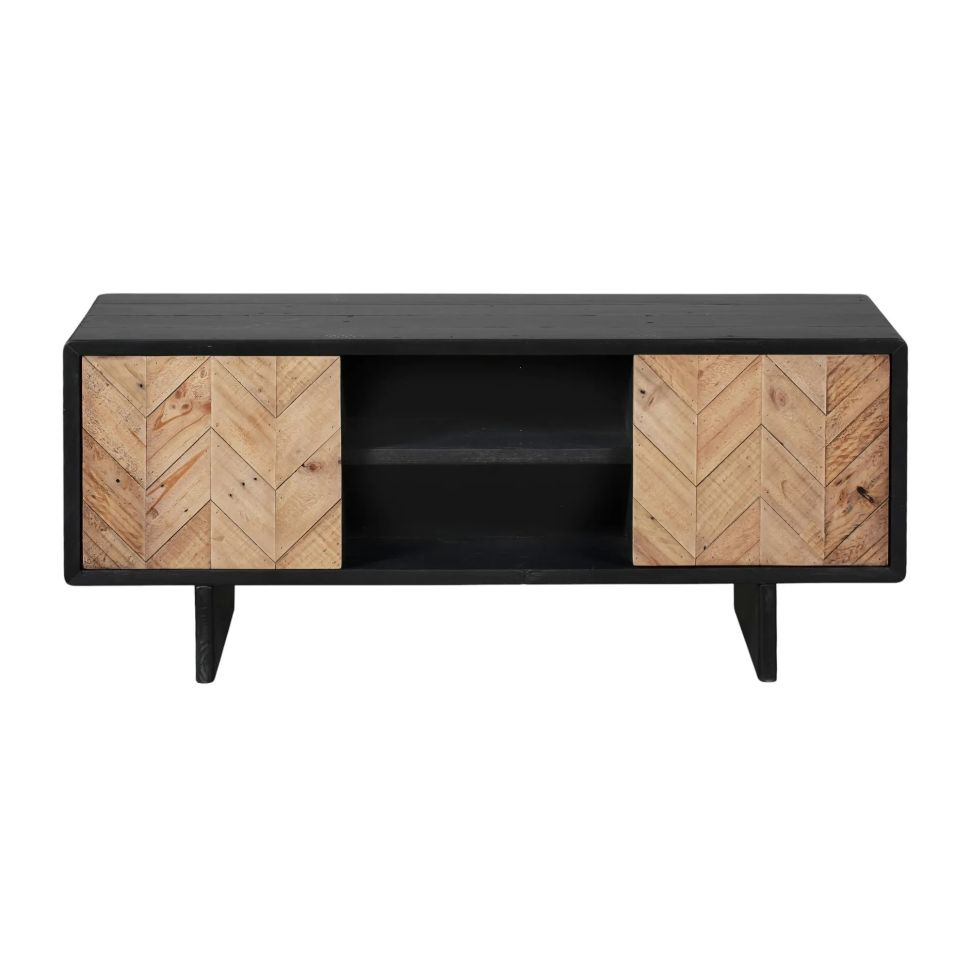 Meuble tv avec rangement en bois recyclé FSC motif chevron FAGA