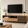 Meuble TV avec rangement 1 porte noire rainurée ALVA