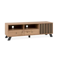 Meuble TV avec rangement 1 porte noire rainurée ALVA