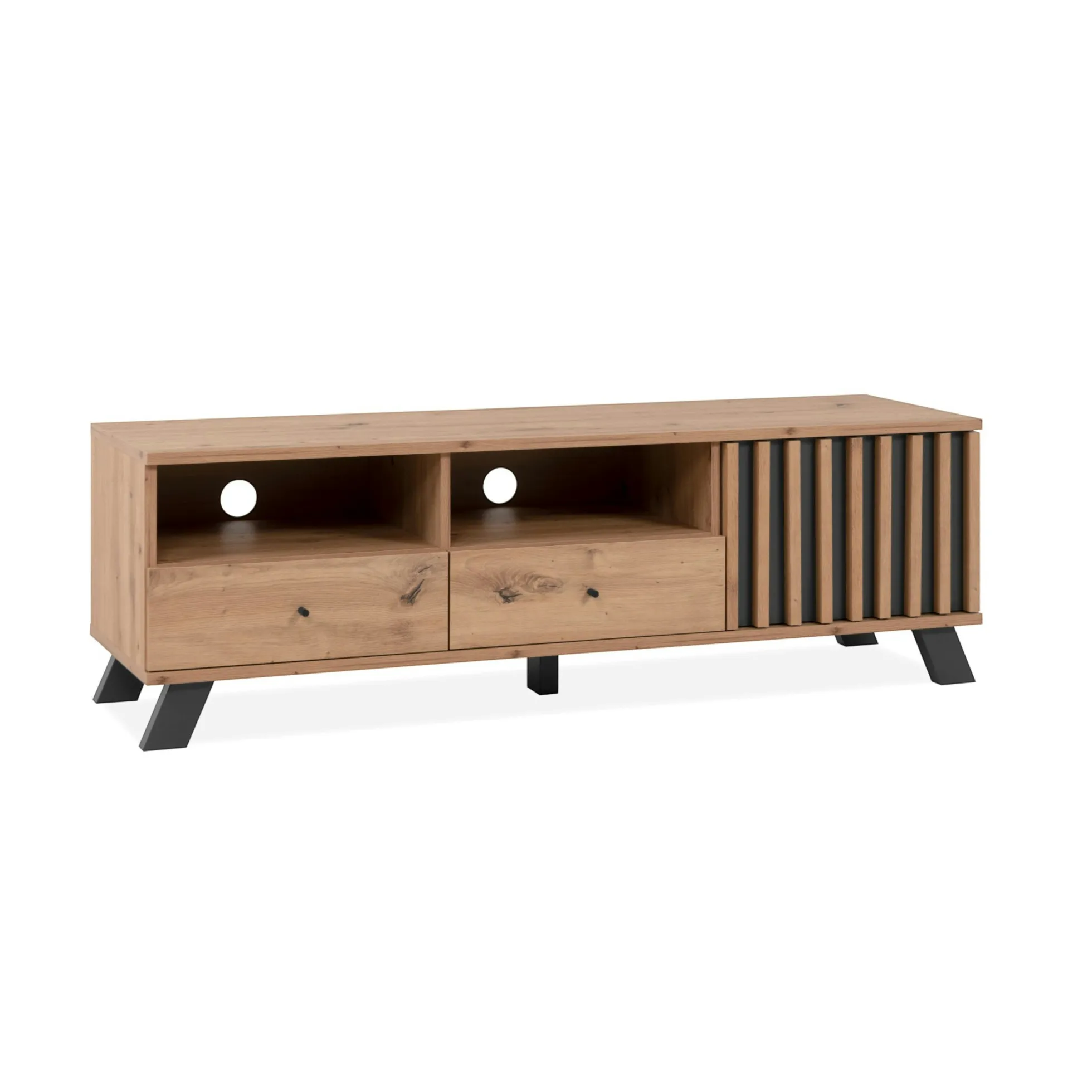Meuble TV avec rangement 1 porte noire rainurée ALVA