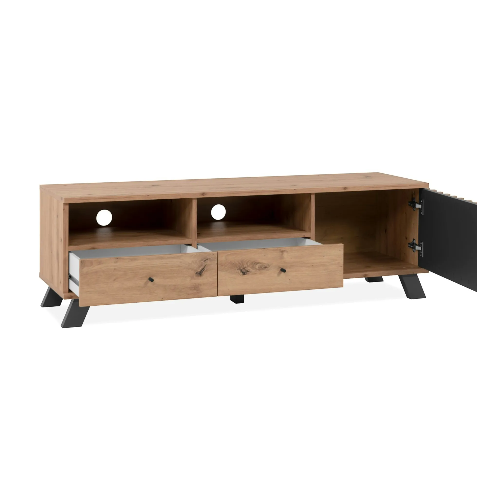 Meuble TV avec rangement 1 porte noire rainurée ALVA
