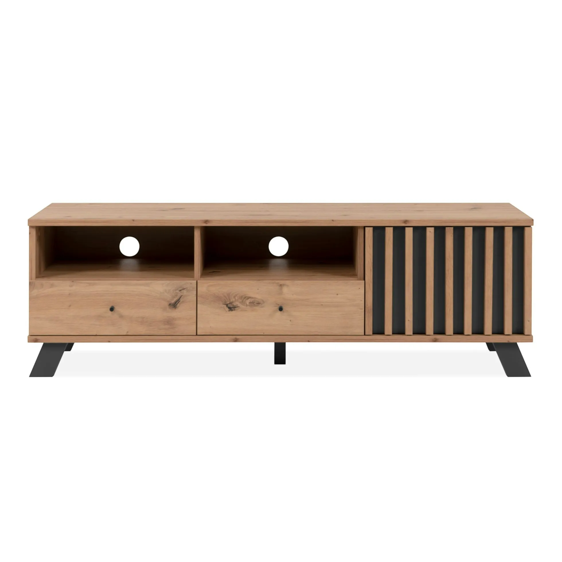 Meuble TV avec rangement 1 porte noire rainurée ALVA