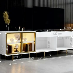 Meuble TV blanc et doré 2 portes 1 niche LED AURA