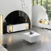 Meuble TV blanc et doré 2 portes 2 niches LED AURA