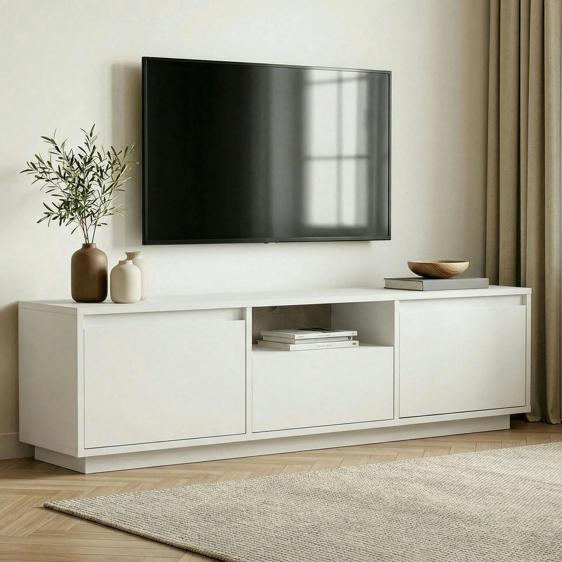 Meuble TV blanc 3 portes abattantes MARFA