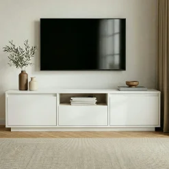 Meuble TV blanc 3 portes abattantes MARFA