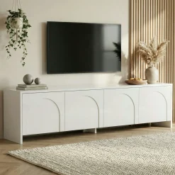 Meuble TV blanc 4 portes motif arches MARFA