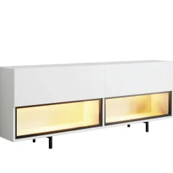 Meuble TV blanc 2 portes 2 niches LED à télécommande AURA