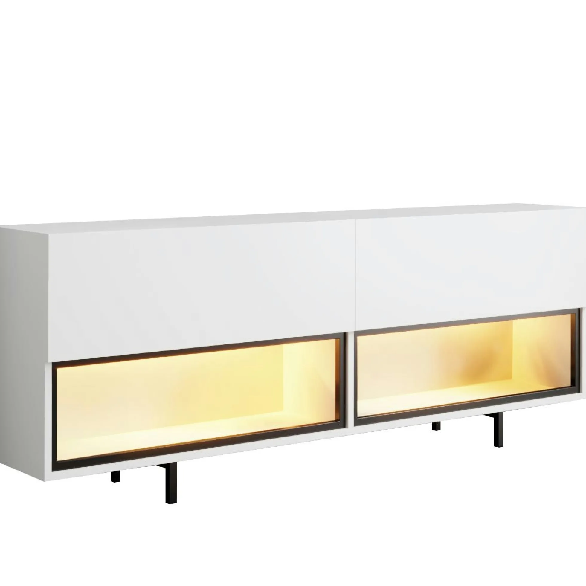 Meuble TV blanc 2 portes 2 niches LED à télécommande AURA