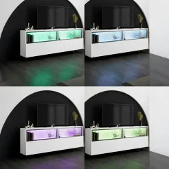Meuble TV blanc 2 portes 2 niches hautes LED AURA