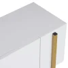 Meuble TV blanc 2 portes pieds métal doré MARFA