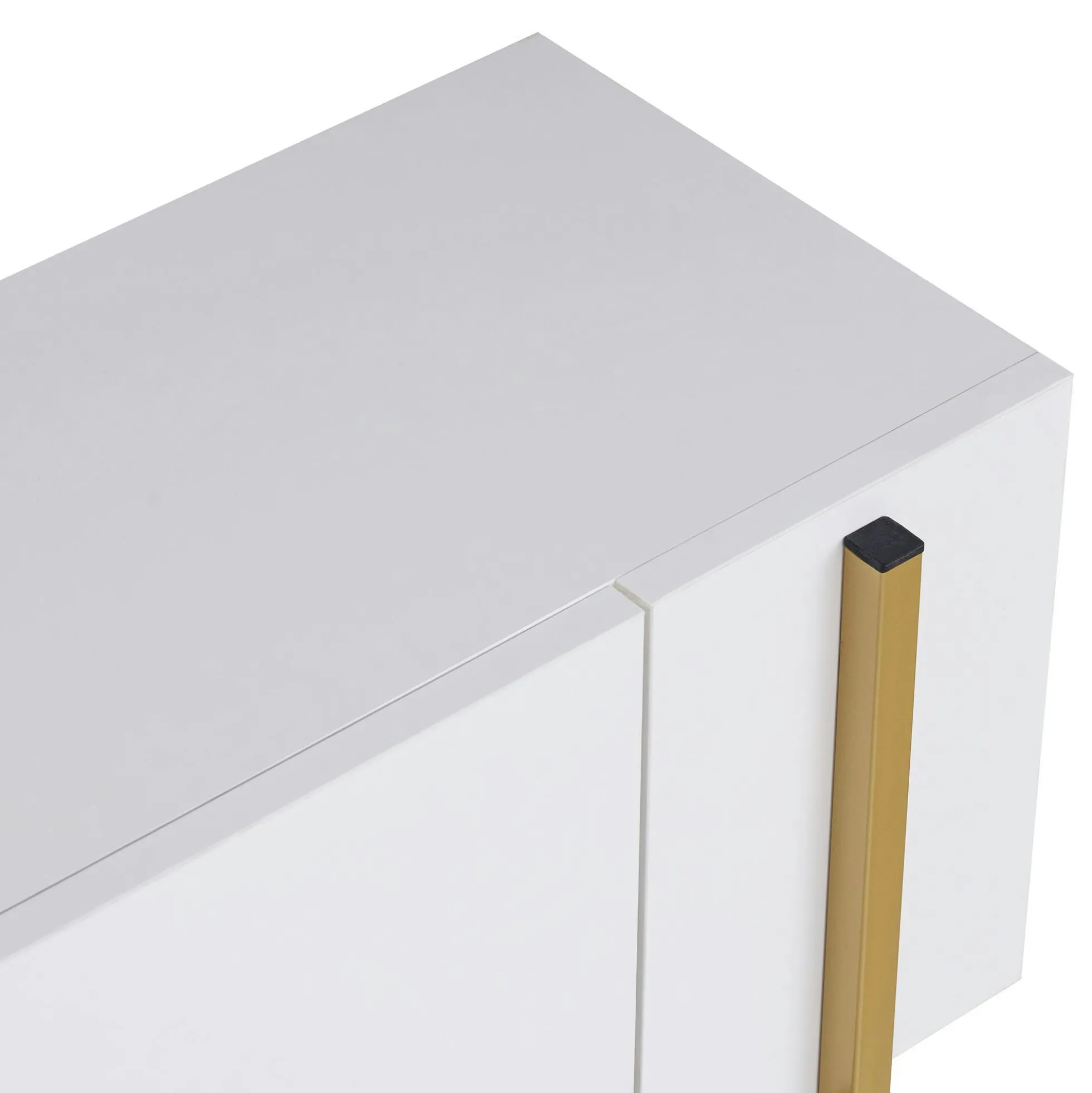 Meuble TV blanc 2 portes pieds métal doré MARFA