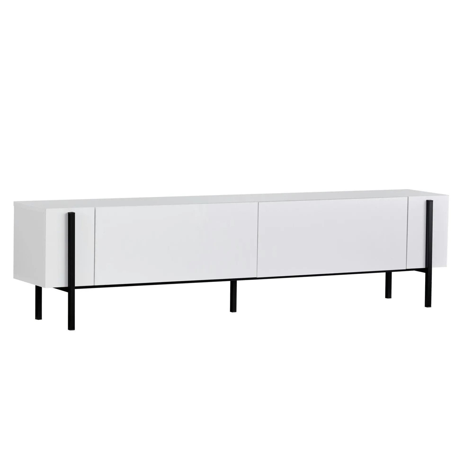 Meuble TV blanc 2 portes pieds métal noir MARFA