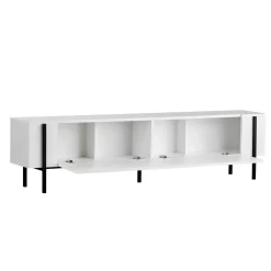 Meuble TV blanc 2 portes pieds métal noir MARFA