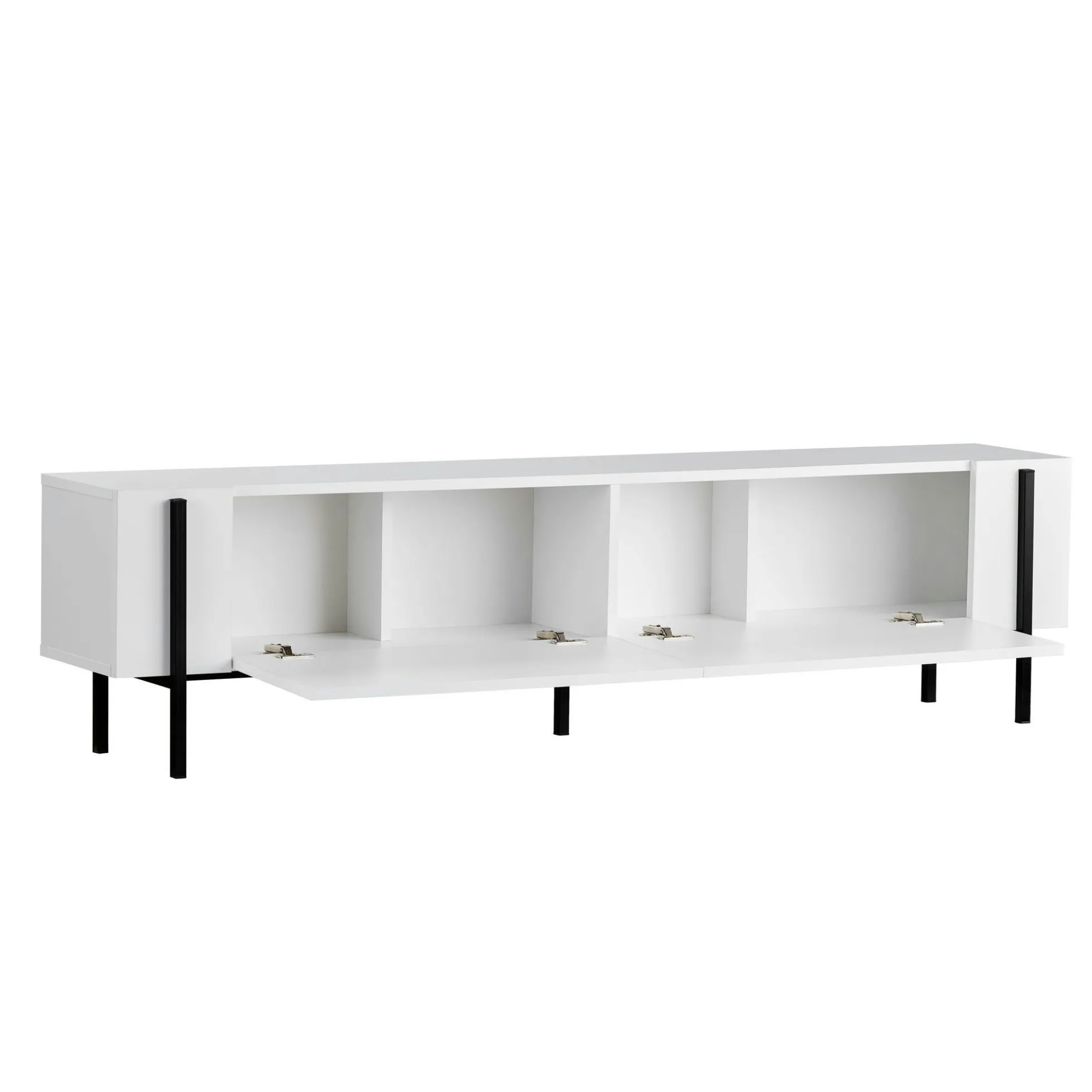 Meuble TV blanc 2 portes pieds métal noir MARFA