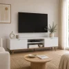 Meuble TV blanc 2 portes style scandinave ALVA