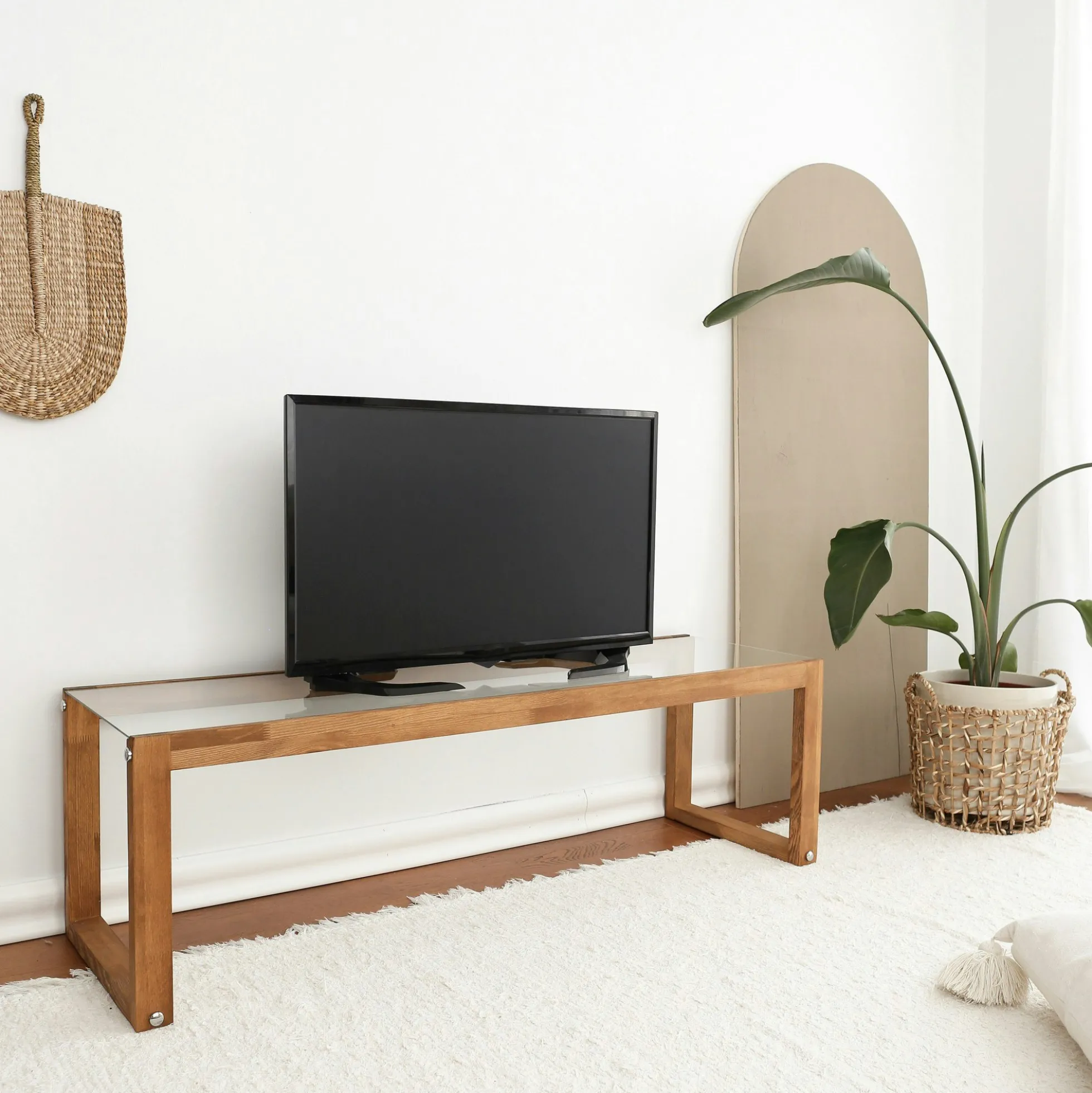 Meuble TV bois brun et verre - 130 cm, moderne LHASA