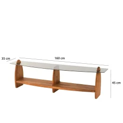 Meuble TV bois brun et verre fumé - 2 niches, vintage ANZIO